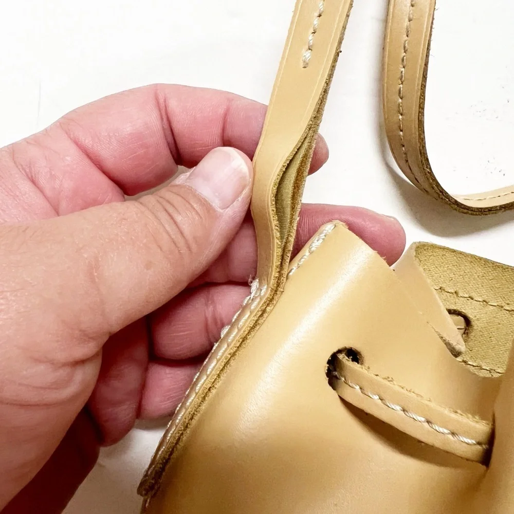 J Crew Womens Tan Leather Tasseled Mini Crossbody Adjustable Strap Bucket Bag